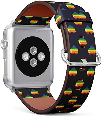 Substituição de couro S -Tipo Substituição de pulseira de pulseiras compatíveis com Apple Watch 4/3/2/1 Sport Series Watch Band - LGBT Gay Pride Rainbow Pixel Hearts