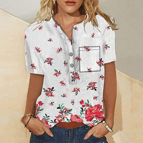 Camisas de manga curta para mulheres, camisa de botão casual de impressão floral de tamanho grande solto de capa curta confortável