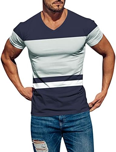 Camisetas de manga curta do pescoço masculino masculino do HDDK, bloco de retalhos de retalhos de colorido de colorido Sports