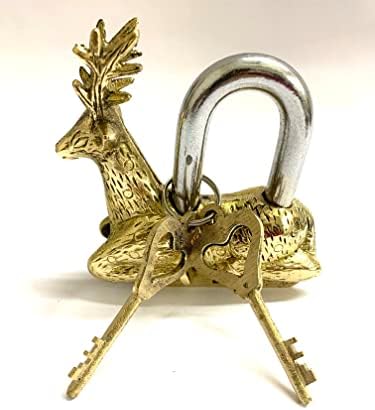 Sayra NAUTICALSS Padlock Deer New Look Brass Padlock - trava com chaves - funcional funcional - Brass Made - Type: