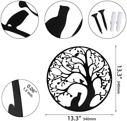 13,5 x 13,5 polegadas Árvore de vida com silhueta de gato e pássaro Decoração de casa de metal de metal Hill Hill Tree of Life