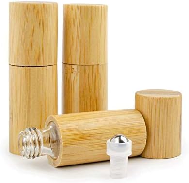 Grand Parfums 5ml 5ml Natural Bambu Garrafas de rolos de óleo essencial rolam, massagem interna de vidro transparente/portátil