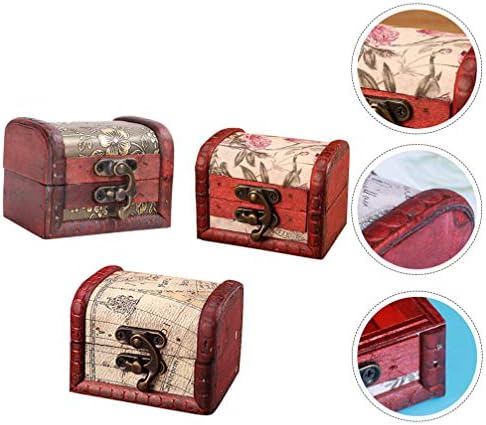 Pequena caixa de madeira 3pcs caixa de jóias de metal vintage pequena caixa de armazenamento de bugiganga Organizador de baús de tesouro retrô para abreviar caixa de colar caixa de peças da caixa de colar