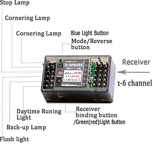 Receptor Dumborc x6dcg com o sistema de giroscópio de luzes de luzes piscantes para rastreador de caminhões de carros rc