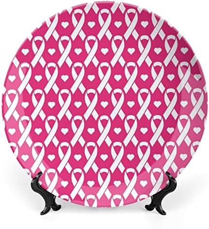 Câncer de mama rosa Câncer de mama engraçado China de placa decorativa Placas de cerâmica redonda Craft With Display Stand for Home Office Wall Decoration