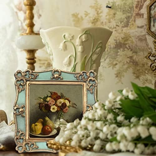 Parafayer vintage pequena moldura de imagem 4x4, moldura de foto ornamentada antiga com alívio floral dourado, tela de parede