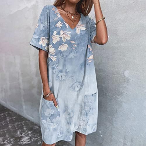Vestidos de verão para mulheres 2022 Casual V pescoço com bolso de manga curta Plus Tamanho Maxi Dress Floral Print Dress Dress