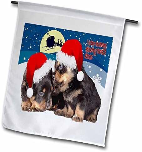3drose Baby Rottweiler Christmas com chapéus e trenó vermelho - bandeiras