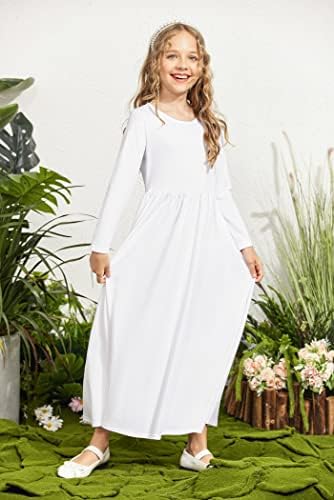 Arshiner Girls maxi vestido de manga longa tamanho 12 vestido maxi branco com bolsos