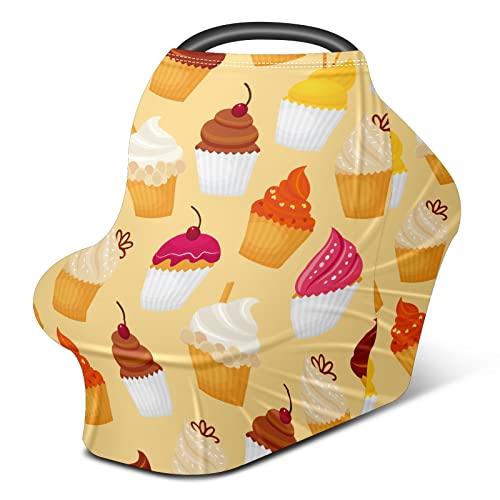 Capas de assento de carro para bebês deliciosos cupcakes de cereja cobertura de enfermagem amarela Campo de carrinho de cachecol