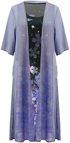Roupa de duas peças femininas com estampa floral de borboleta sem mangas, vestido longo floral com cardigan vestidos maxi casuais