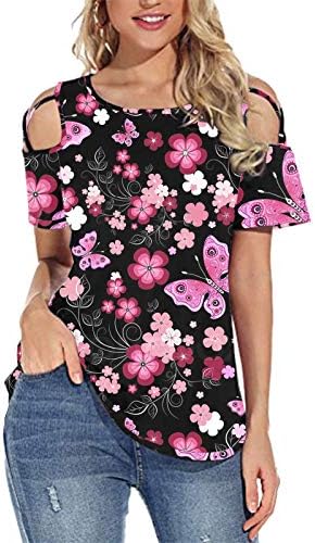 uikmnh ladys tops clasy manga curta quente pescoço macio de verão ombro frio ombro floral casual túnica