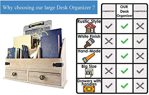 25DOL Mini-Chauth grande organizador de mesa de madeira com gavetas. Decoração rústica de escritório, acessórios de mesa