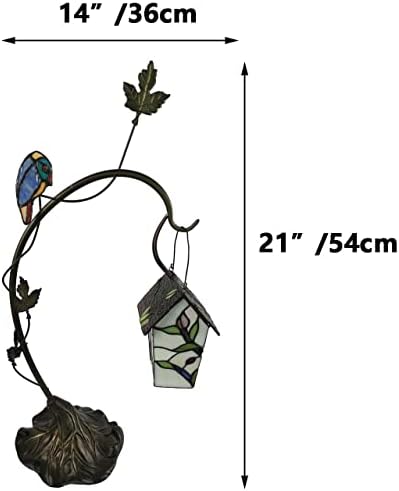 BIEYE L10617 Birdhouse Hang On Branch Tiffany Style Stained Glass Accent Table Lamp, luz noturna, 21 polegadas de altura