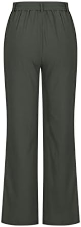 Calça de perna larga de cintura alta rkstn para mulheres calças elásticas de cordão casual com bolsos calças de linho