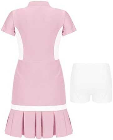 Vestido de tênis de tênis de meninas doomiva vestido de manga curta e boyshorts define o vestido de badminton esportivo