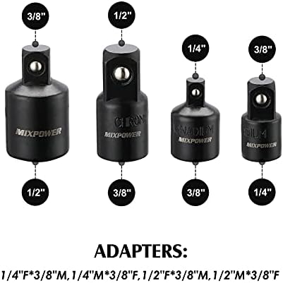 Conjunto de acessórios para ferramentas de acionamento de 18 peças, aço CR-V com acabamento fosfato preto, inclui adaptadores
