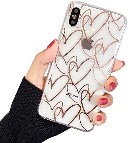 Compatível com o iPhone XS Max Case, Soft Slim TPU Fit Fit Full-Around Protective Clear Clear Heart Padrões de telefone Caixa