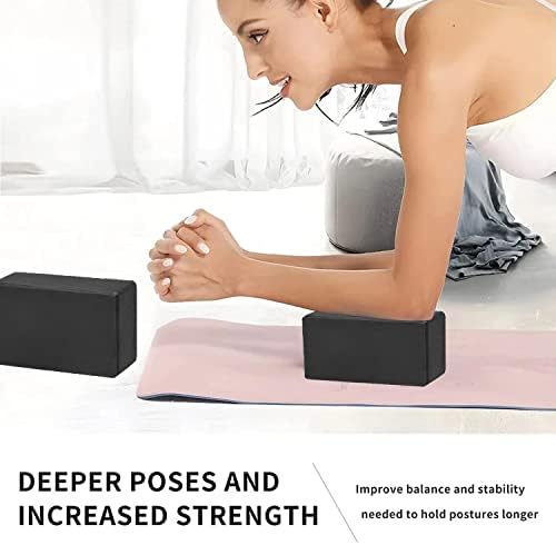 Bloco de ioga e conjunto de cinta de ioga, blocos de ioga de alta densidade, 9 × 6 × 3 polegadas, bloco de ioga com cinta para exercícios,