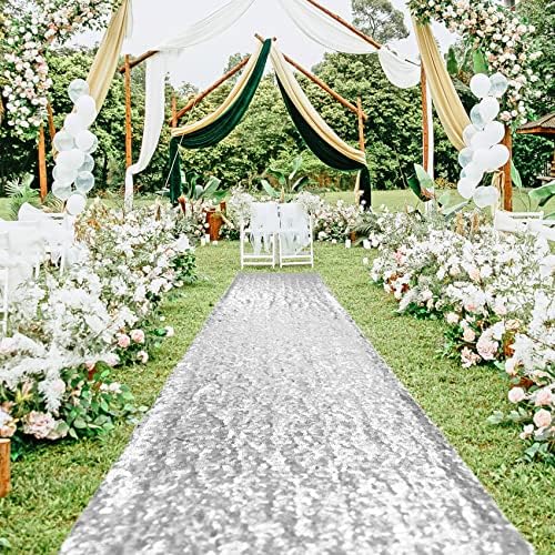 Hahuho Silver Carpet Runner para festa de 4 pés x 15 pés de corredor de glitter para cerimônia de casamento, aniversário, decorações