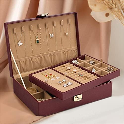 Caixa de armazenamento de jóias de grande capacidade de camada dupla Liruxun com trava pode pendurar acessórios para cabelos de