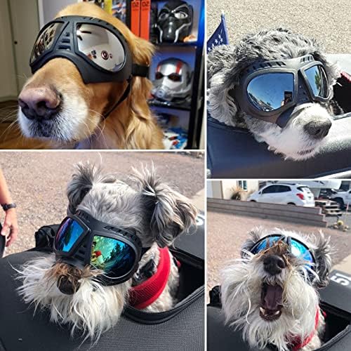 Óculos de cães NMLC, óculos de sol para cães de proteção UV, óculos de vento e neve com tiras, cães pequenos, médios e grandes,