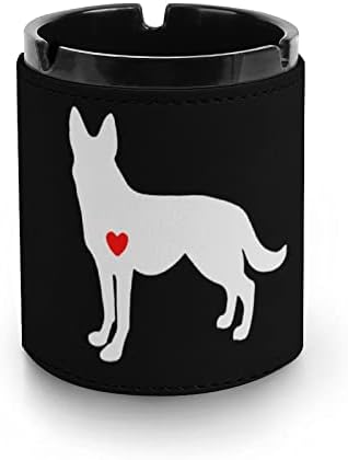 Alemão Shepherd Dog Cigarreting Ashtray PU Leather Ash Bandejador de fumantes para decoração de desktop de escritório