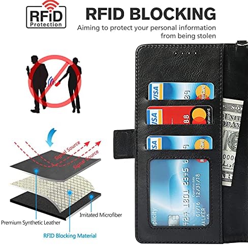 ICOvercase para OnePlus 8 Pro Case de carteira com pulseira de pulso, [bloqueio de RFID] Caixa à prova de choques do Kickstand PU com suporte de cartão de crédito Magnetic Flip Folio Caso
