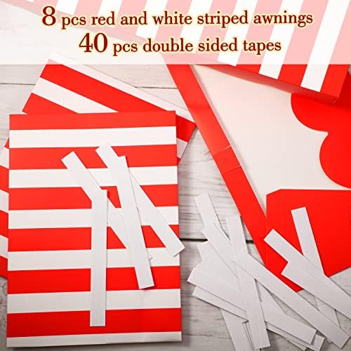 TALLEW 8 PCS 3D AWNING WALL Decors Stripes Paper Carnival Tent Circus Birthday Candy Party Doors Window Classroom Christmas, vermelho e branco, 63 x 23 cm/ 24,8 x 9,06 polegadas