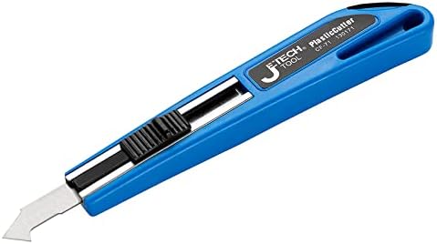 Jetch Professional Faca utilitária de lâmina fixa, cortador de caixas com 2 lâminas de substituição SK2 tratadas caloros e cromáveis ​​para plástico, folha de acrílico, plexiglasse, não retrocável, azul