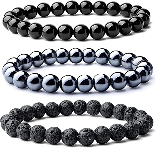WFJ Black Obsidian Hematite Triple Protection Pulset, braceletes de miçangas de tigre azul, pulseiras de pedra de lava para homens e mulheres 10mm ou 8mm