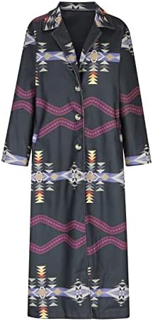 Casaco de trincheira longa elegante para o casaco de trincheira feminino ocidental asteca geométricas de casacos de ervilha