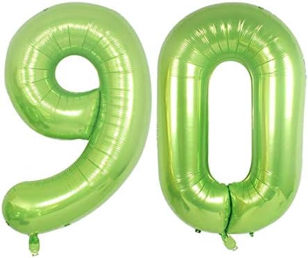 Folha verde 40 em 90 balões de helium jumbo, balão digital de decoração de 90 anos para mulheres ou homens, suprimentos