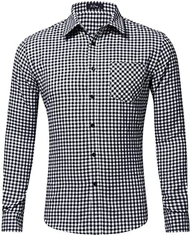 Camisas de flanela xadrez ubst para homens, botão checado para baixo colarinho de colarinho quente camisa casual quente