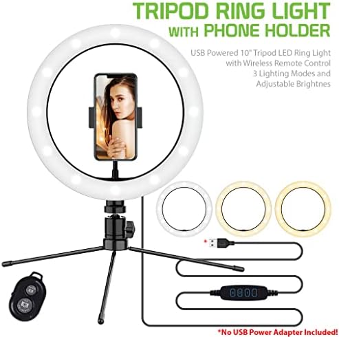 Bright Selfie Ring Tri-Color Light Compatível com o seu ASUS ZenFone 4 Selfie Pro 10 polegadas com remoto para transmissão ao vivo/maquiagem/youtube/tiktok/vídeo/filming