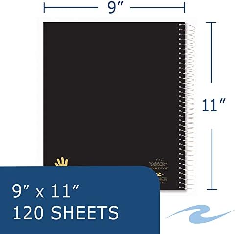 No caderno de sujeito 3 da primavera de primavera 3, a faculdade governou, com canhoto em espiral limitado, 120 folhas, 11 x 9, tampas de tábua colorida variadas, feitas nos EUA