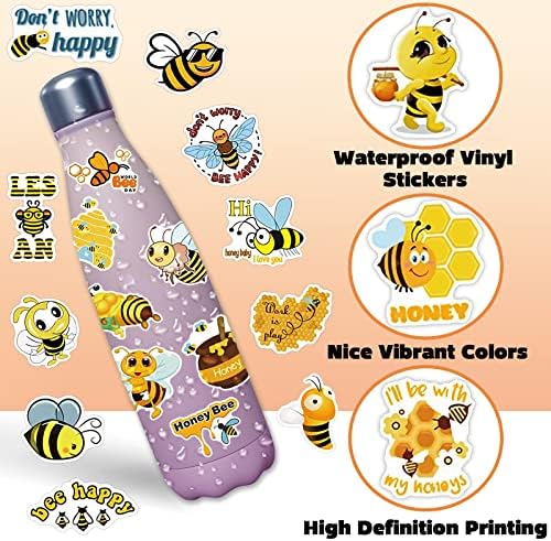 50 PCs Bees fofos adesivos de mel, adesivos de abelha de desenho animado de verão, decalques à prova d'água para crianças