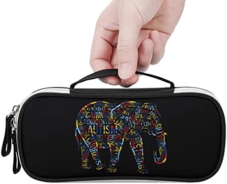 Consciência do autismo elefante portátil bolsa de lápis de grande capacidade capa de caneta de capa cosmética armazenamento