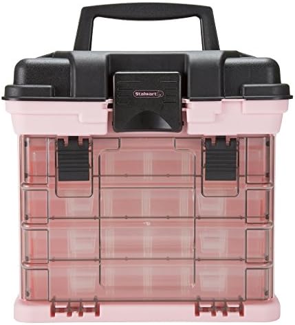 Caixa de ferramentas rosa - organizador de caixa de tackle durável com 4 compartimentos e caixa de ferramentas de armazenamento