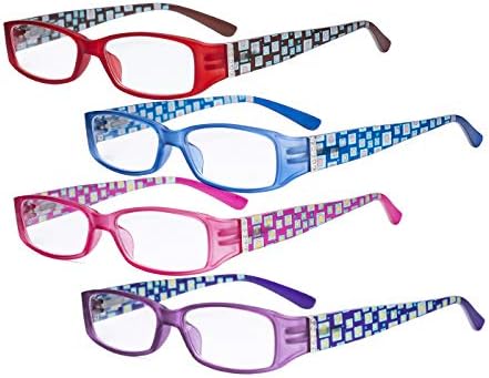EyeKepper 4 Pack Ladies Reading Glasses - Leitores elegantes para mulheres lendo com braços e cristais padrão +3.50