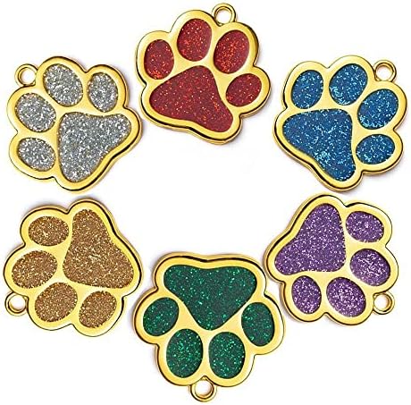 6 PCS PAW SHAPE PET ID TAG, Tags de identificação de petão de ouro, pendente de pegada