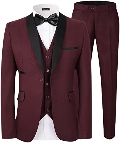 Ween Charm Men Slim Fit Fits, 3 peças de terno para homens, um botão com calça de colete de lapela de lapela, masculino Tuxedo