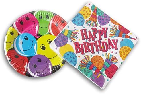 Balões de feliz aniversário pratos de bolo e guardanapos para 8 convidados - pacote de festa