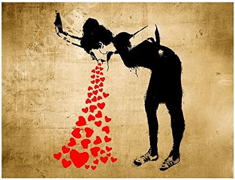Alonline Art - Girl Lovesick por Banksy | Imagem emoldurada de ouro impressa em tela algodão, anexada à placa de espuma | Estrutura pronta para pendurar | 38 x29 | Decoração de casa de arte de parede para sala de jantar HD Poster