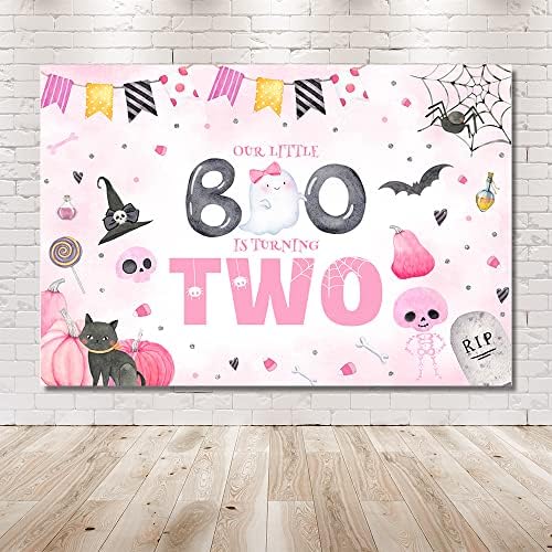 Mehofond 10x7ft Halloween pastel boo Party Girls Girls Pink Pumpkin Ghost Bat Background Decorações de 2º aniversário Our Little Boo