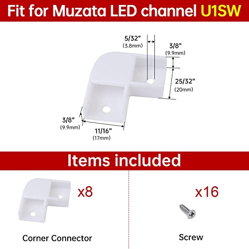 Muzata 20 pacote 1m/3,3ft Sistema de canal LED de alumínio preto com capa U1sw BW 1m Bundle LED Channel Corner Connector Kit de Shape