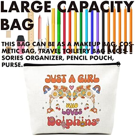 Jrhung engraçado Dolphin Gifts Dolphin Lovers Makeup Bag Hippie Gifts Viagem Bolsa de higiene pessoal Retro Flor Boho Rainbow Para Mulheres Meninas Mãe Mã