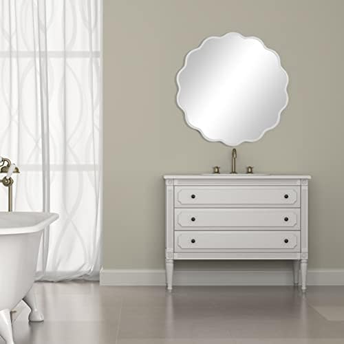 Espelho branco para parede de 22 polegadas de 22 polegadas de espelho decorativo grande espelho de sol de sol arredondado para banheiro, vaidade, quarto, cômoda, sala de estar, entrada