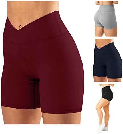 4 PACK V Cross Workout Shorts para mulheres - 5 Bantey Motor de cintura alta Yoga Running Shorts atléticos