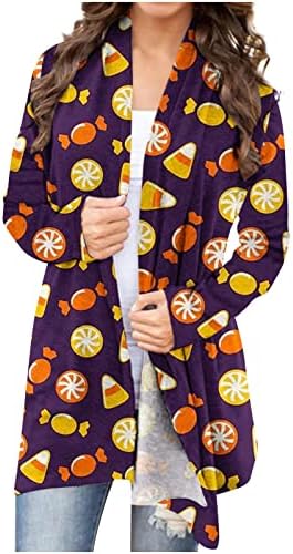 Cardigans de manga longa feminina Jaquetas de impressão fofa casuais casuais tops com padrões de chocolate de senhoras Cardigã de Natal